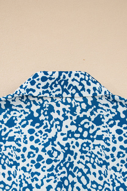 Sky Blue Leopard Striped Western Casual Shirt