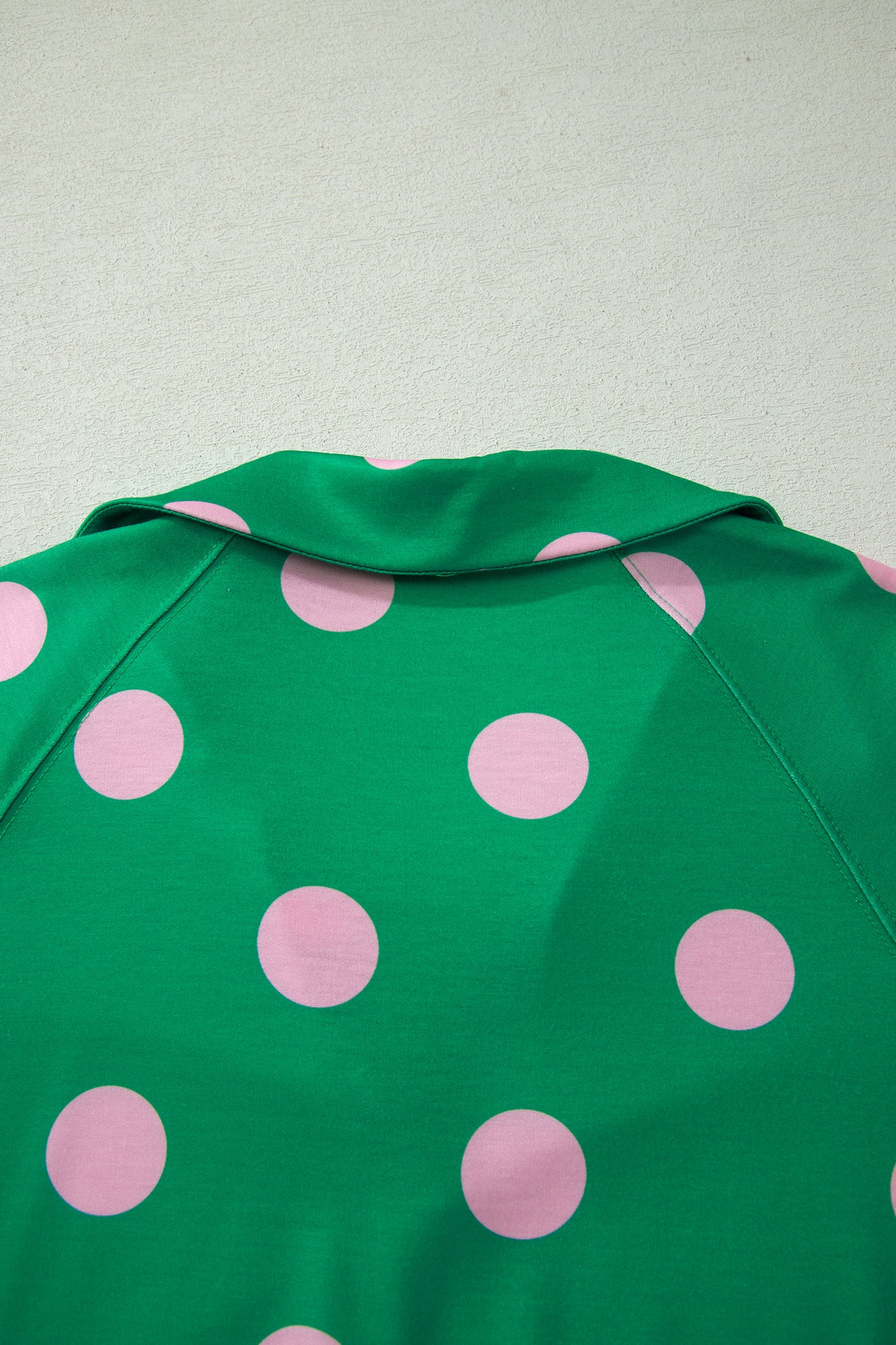 Green Polka Dot Print V Neck Tee Short Set