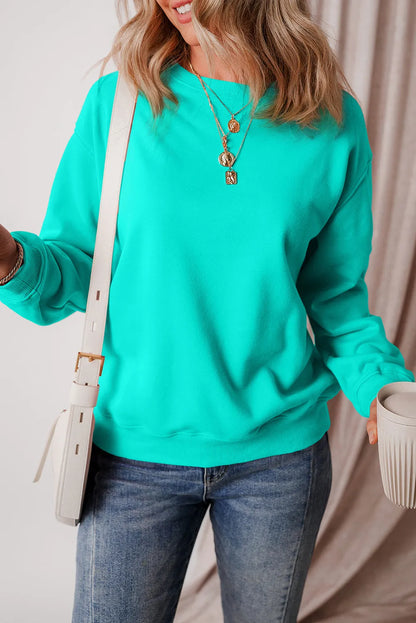 Aruba Blue Solid Fleece Lined Drop Shoulder Terry Sweatshirt - Chic Meadow Boutique 