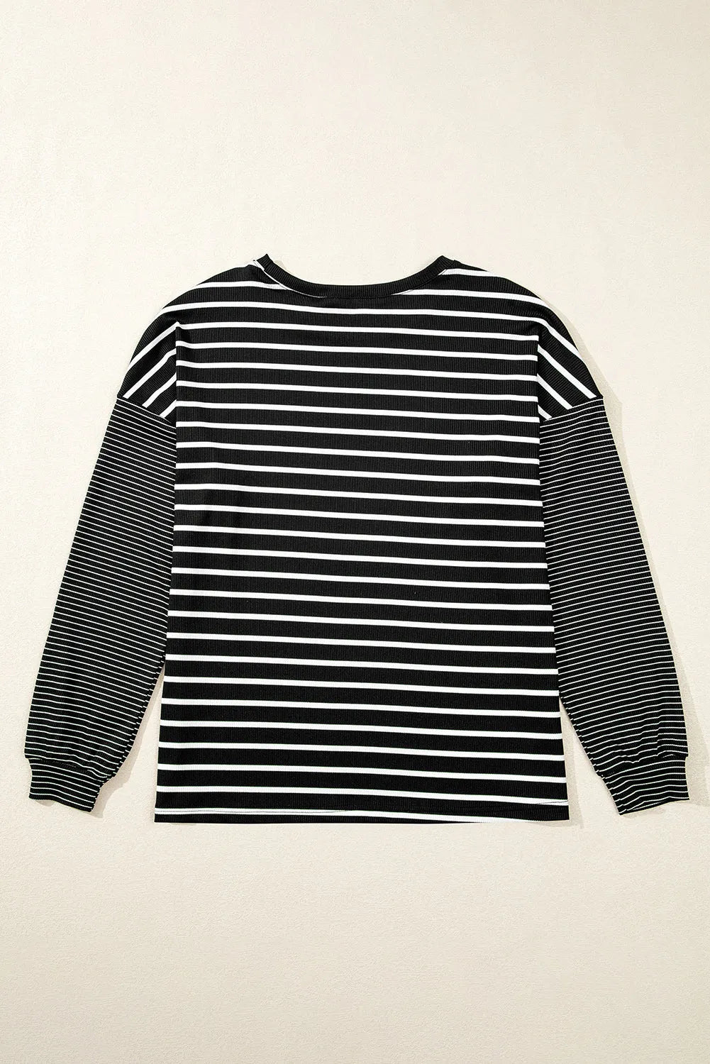 Black Stripe Patchwork Loose Long Sleeve Tee - Chic Meadow Boutique 