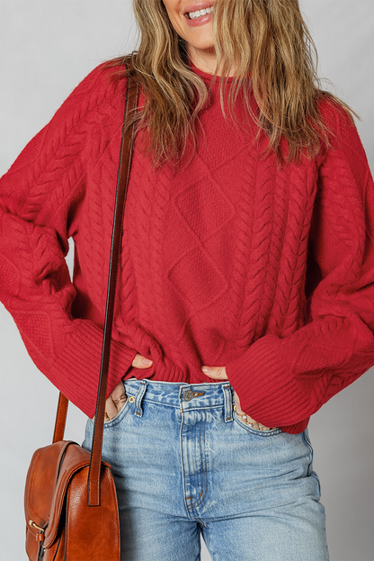 Fiery Red Cable Knit Baggy Sweater