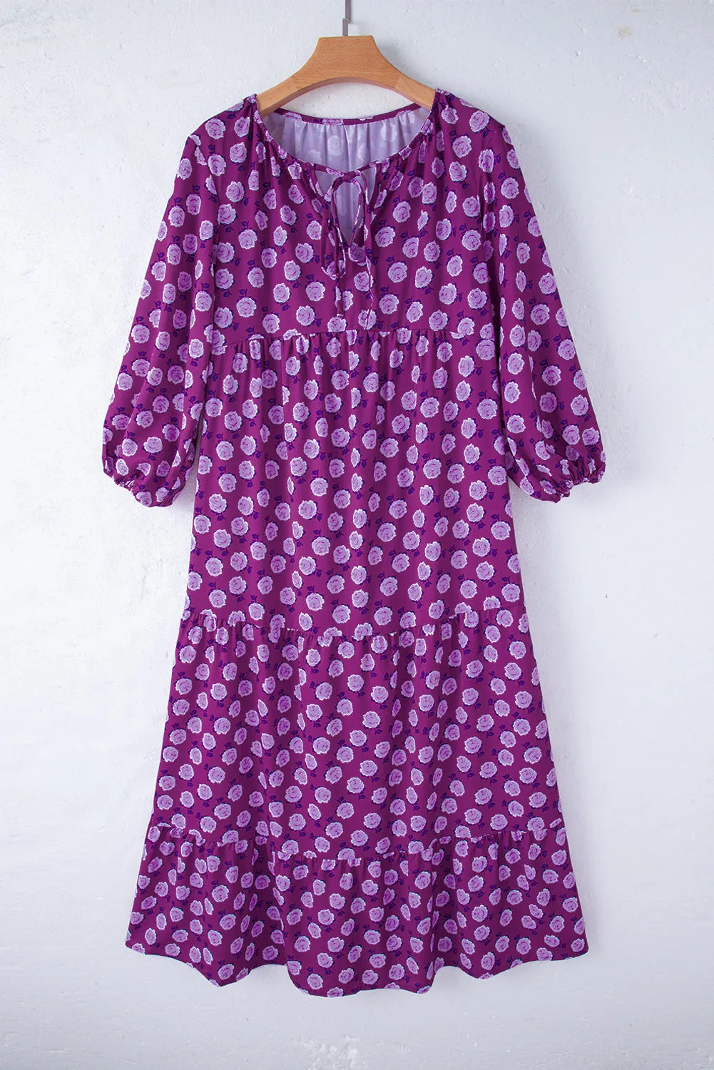 Purple Boho Printed Puff Sleeve Maxi Dress - Chic Meadow Boutique 