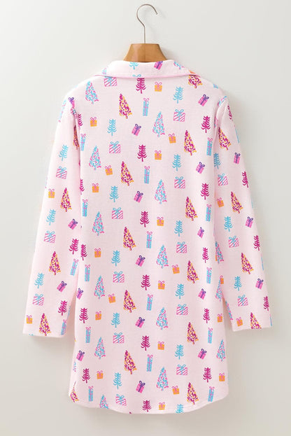 Loungewear & Sleepwear/Sleepwear Pink Christmas Twinkle Tree Print Shirt Sleep Dress