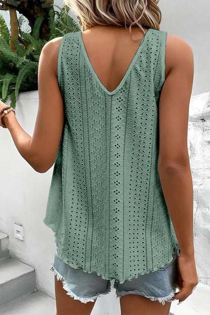 Mist Green Lace Crochet Splicing V Neck Loose Fit Tank Top - Chic Meadow Boutique 