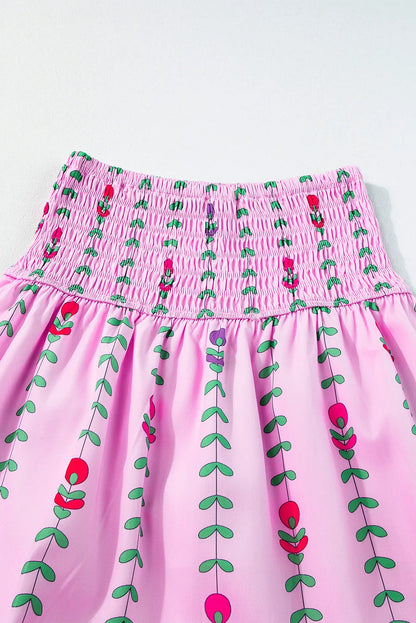 Pink Printed Smocked Tiered Maxi Skirt - Chic Meadow Boutique 