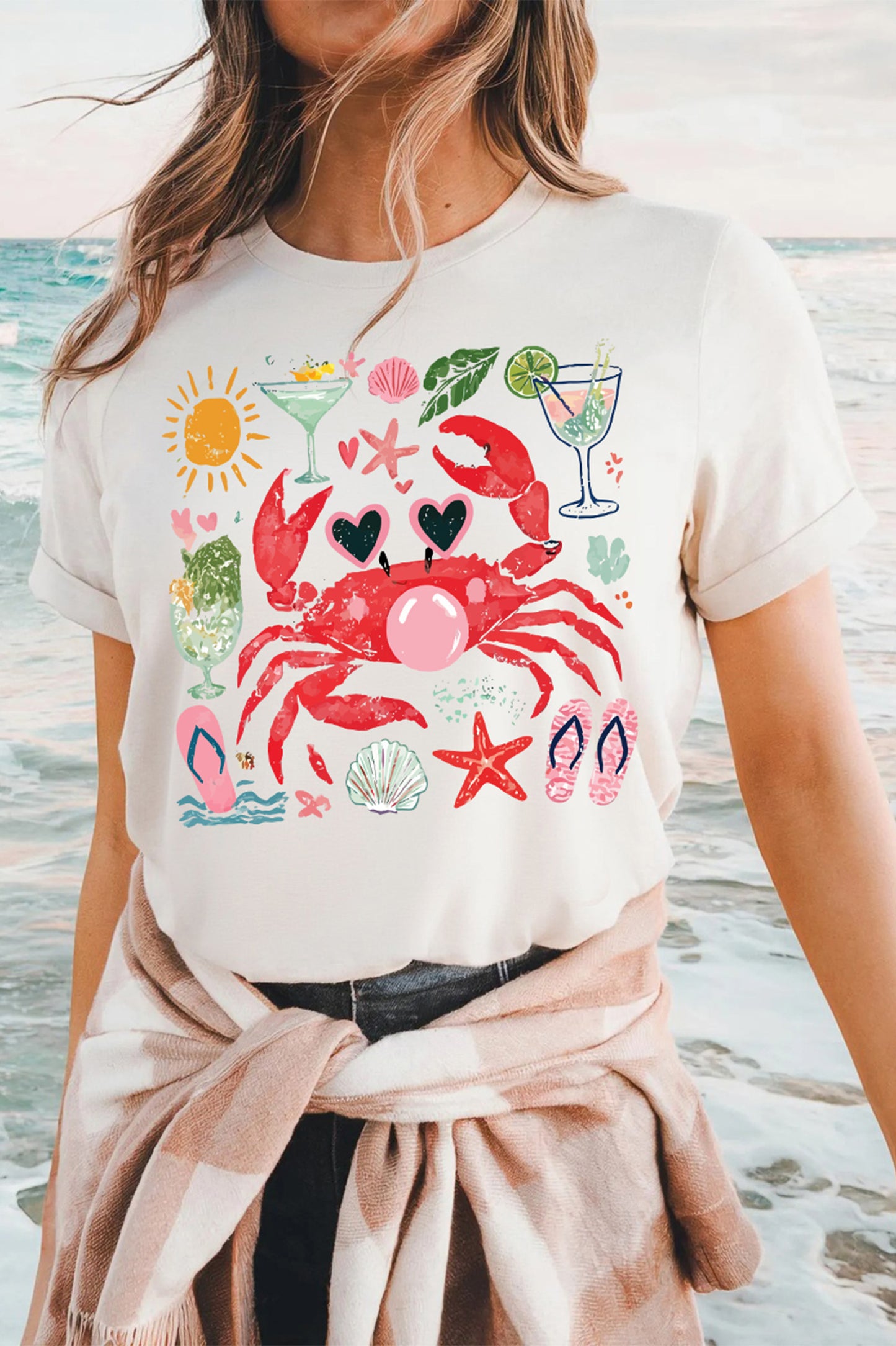 White Summer Vacation Crab Graphic Tee