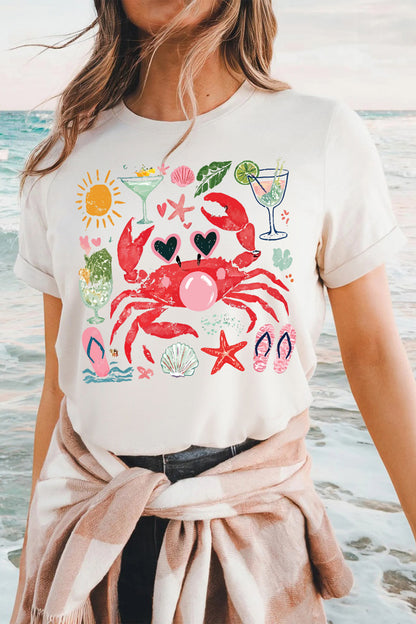 White Summer Vacation Crab Graphic Tee