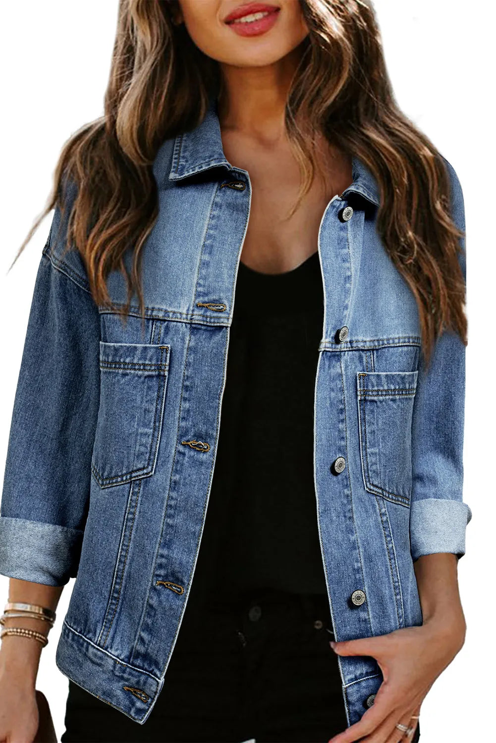 Light Blue Washed Oversize Pocketed Denim Jacket - Chic Meadow Boutique 