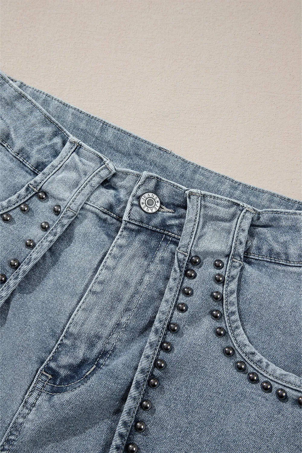 Dusk Blue Studded Acid Wash Jean Shorts - Chic Meadow Boutique 