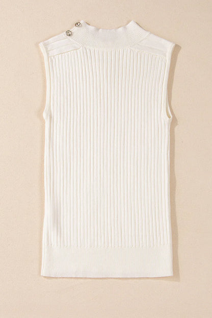 White Ribbed Knit High Neck Sweater Vest - Chic Meadow Boutique 