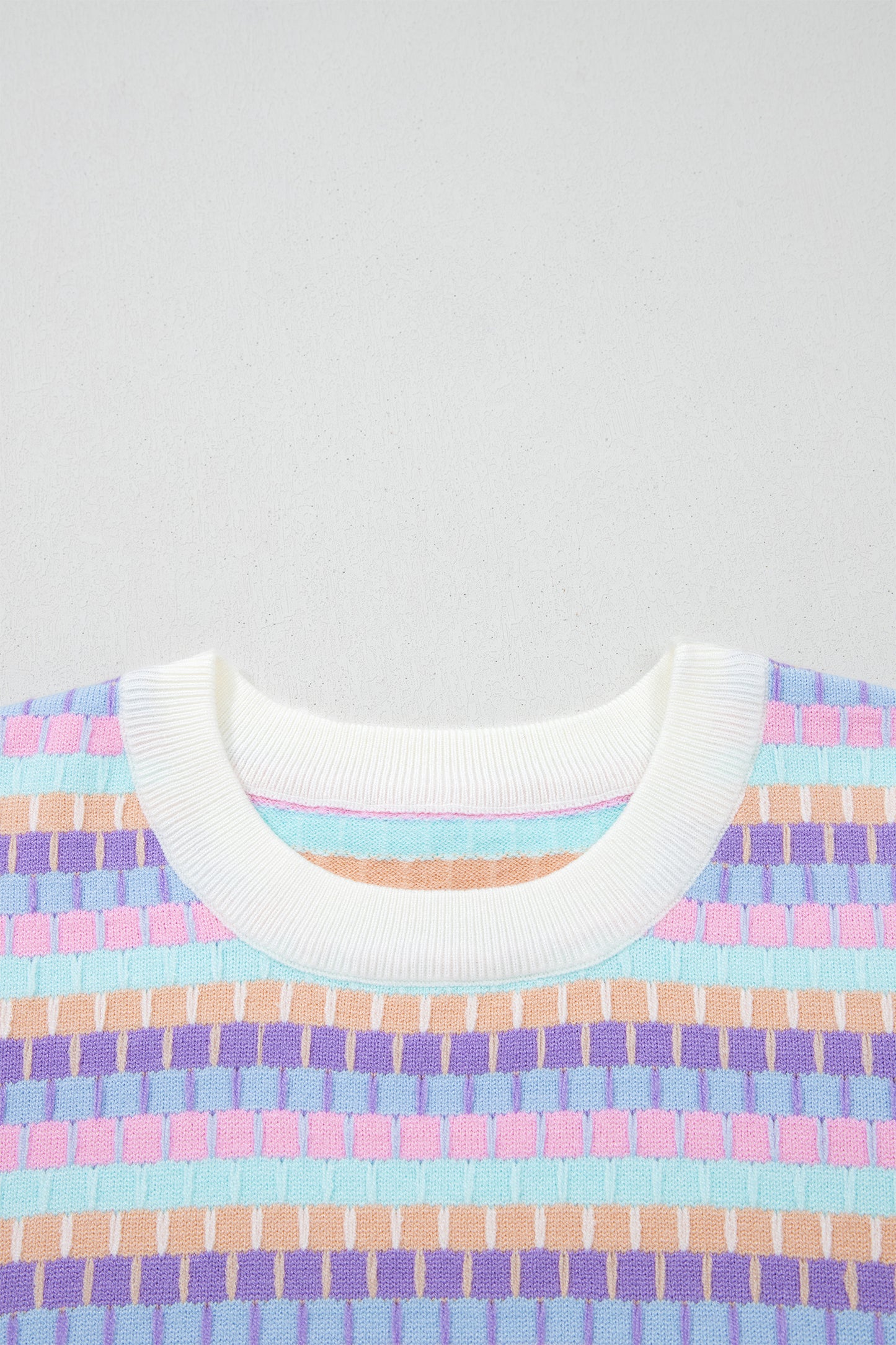 Purple Abstract Striped Knit Short Sleeve Sweater