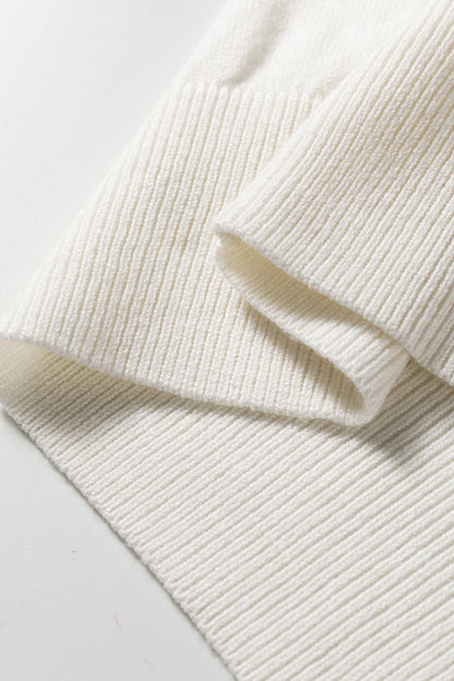 White Button Split Cuffs Round Neck Slim Sweater