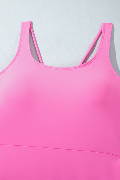 Bright Pink Twisted Strappy Back Active Mini Dress with Shorts