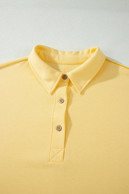 Yellow Cream Solid Color Polo Tee Elastic Waist Shorts Plus Size Outfit