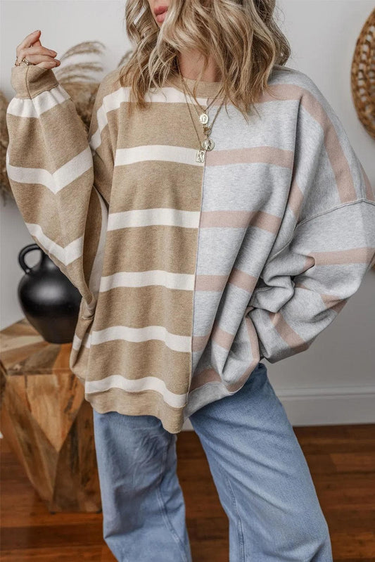 Sweaters & Cardigans/Sweaters Khaki Stripe / S / 50%Viscose+28%Polyester+22%Polyamide Khaki Stripe Colorblock Oversized Sweater