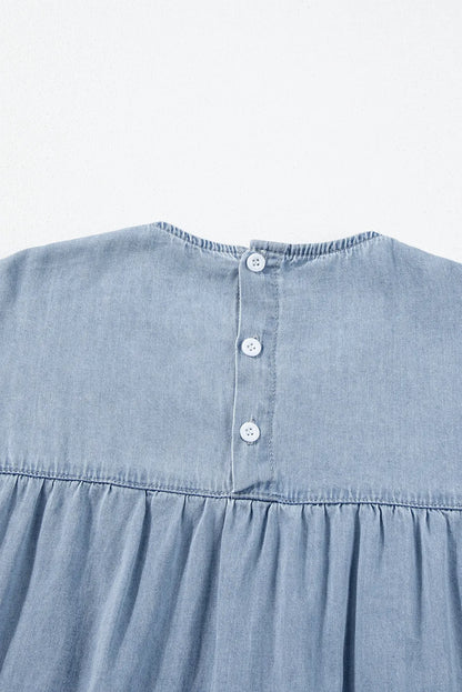 Beau Blue Ruffle Short Sleeve Tiered A-line Denim Dress - Chic Meadow Boutique 