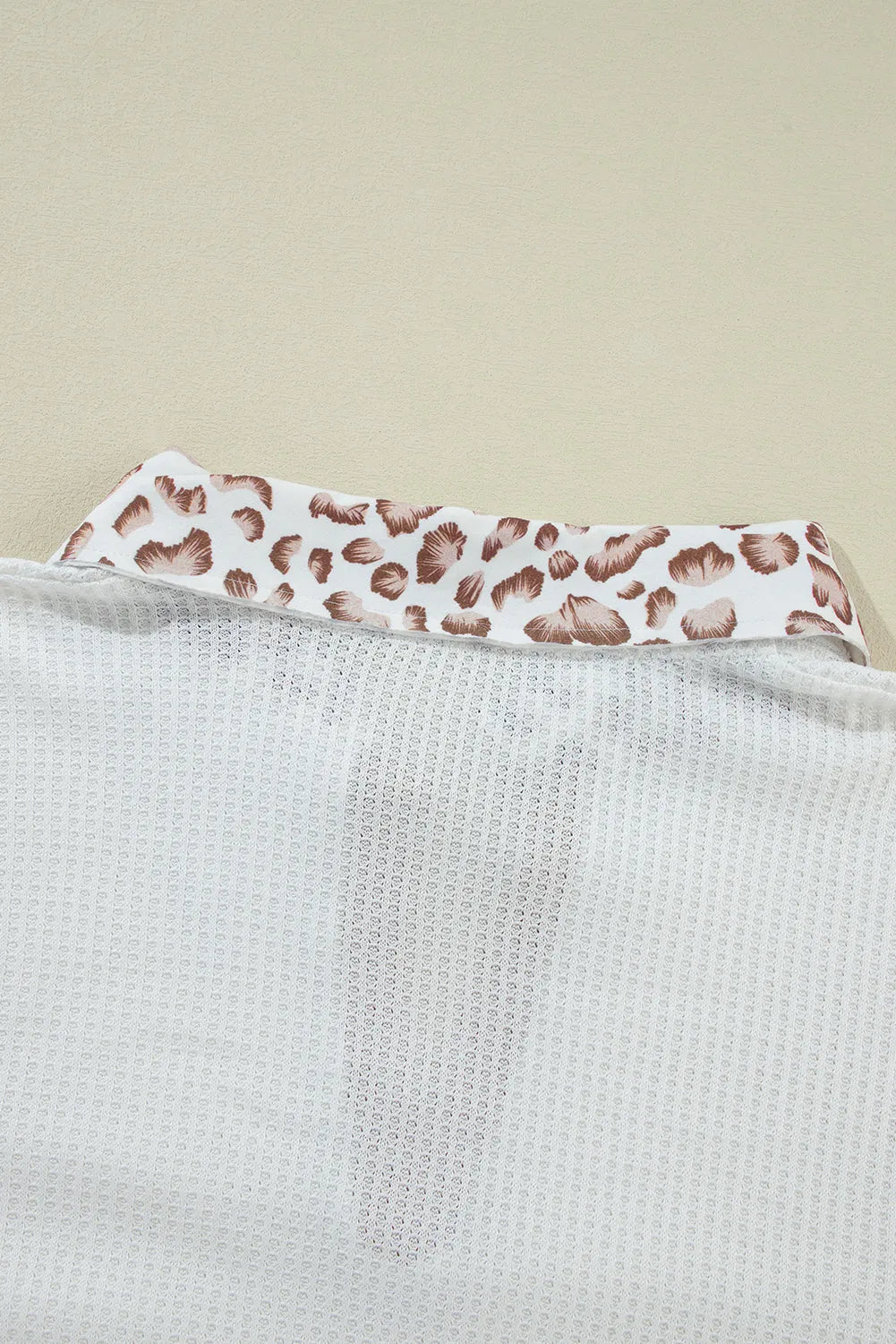 White Leopard Patchwork Turn-down Collar Waffle Top - Chic Meadow Boutique 