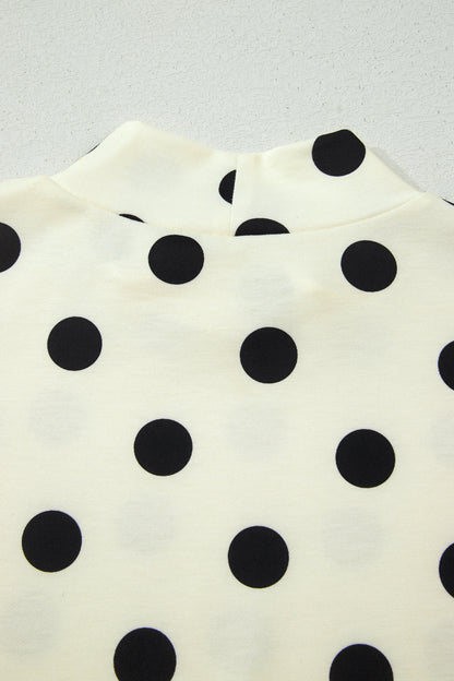 Beige Polka Dot Print High Neck Dolman Top