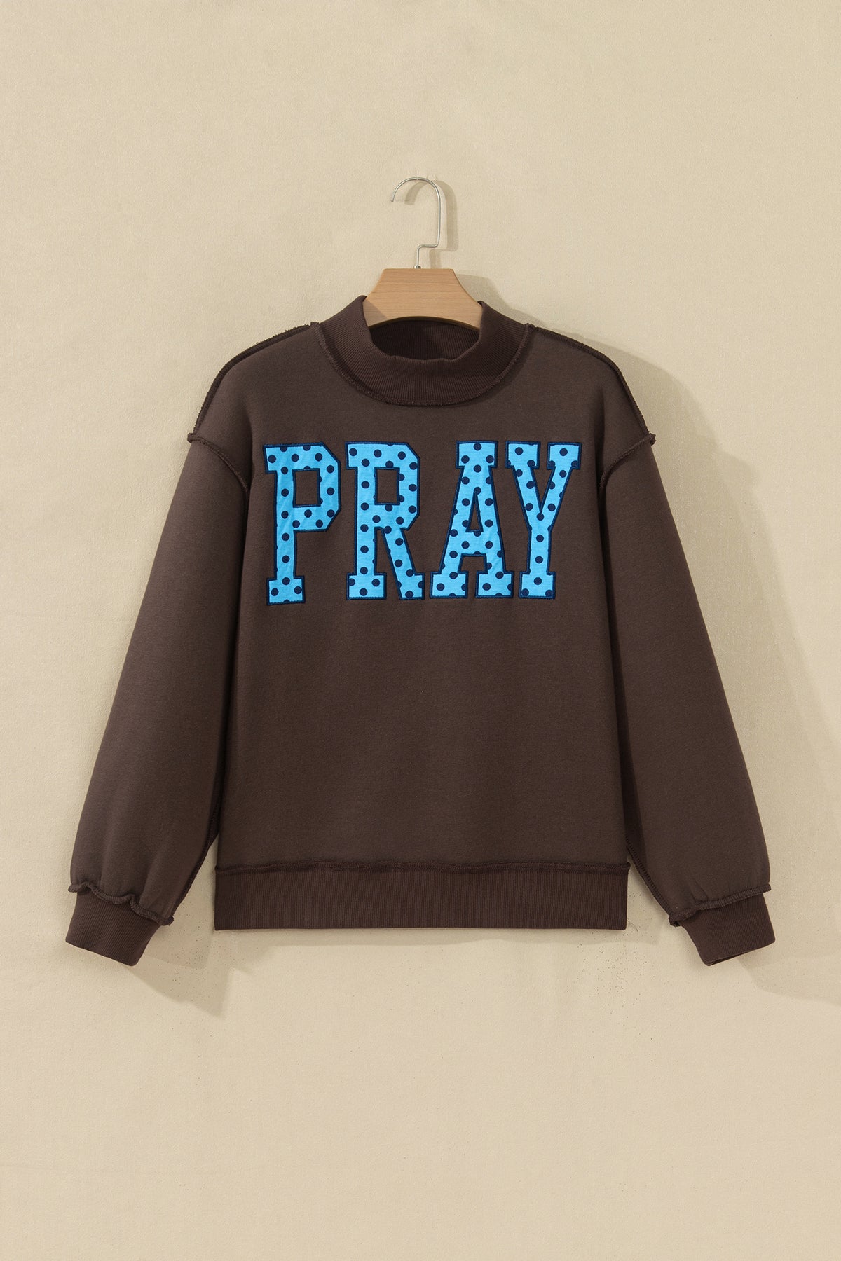 Coffee PRAY Polka Dot Embroidered Mock Neck Sweatshirt