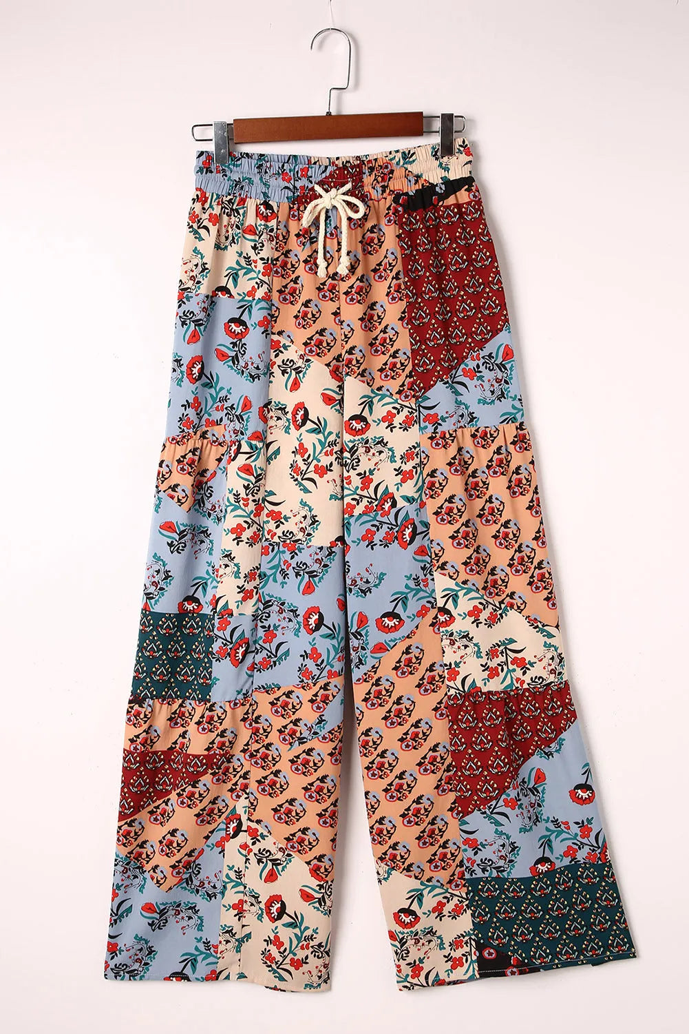 Multicolor Boho Patchwork Print Drawstring Wide Leg Pants - Chic Meadow Boutique 