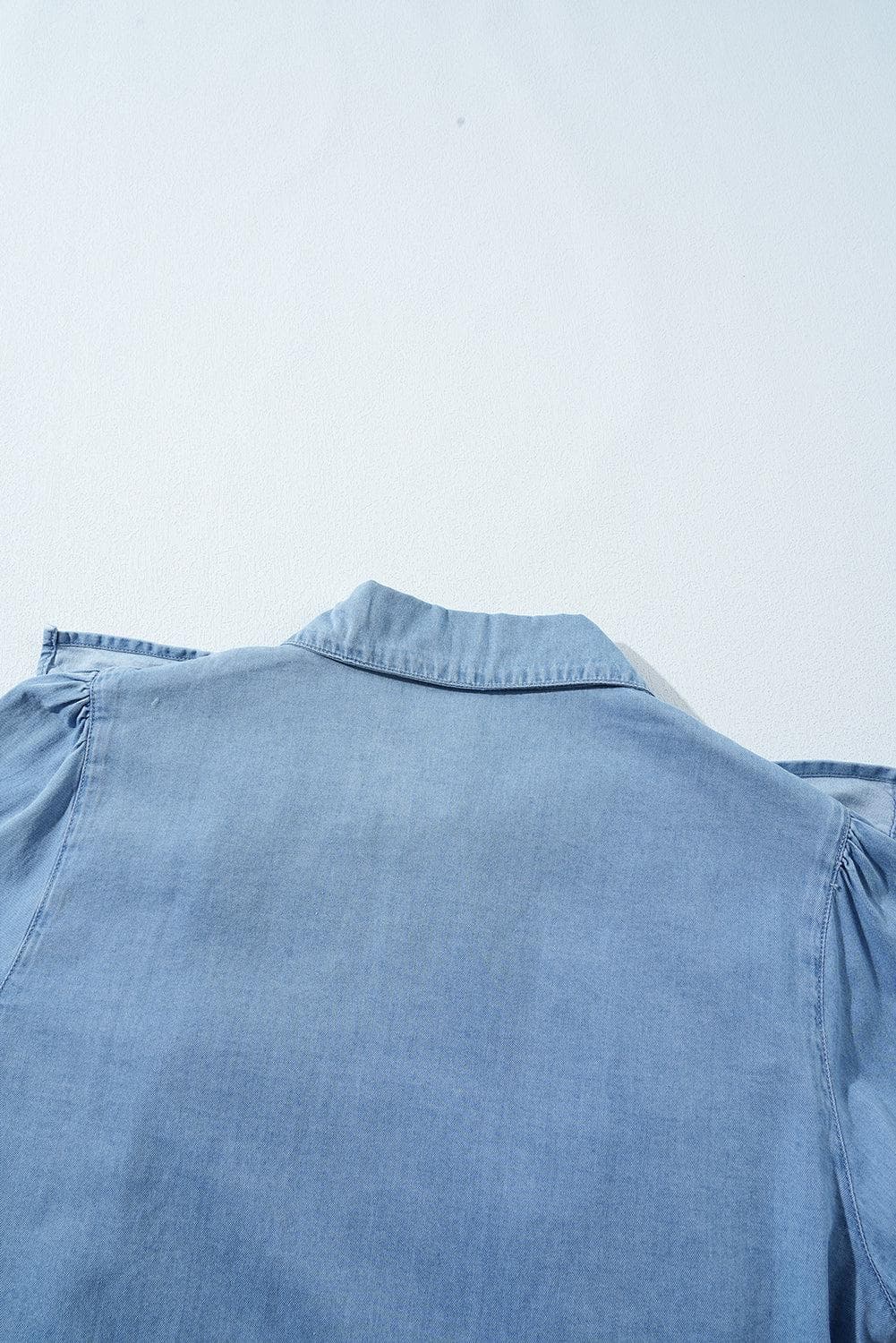 Tops/Blouses & Shirts Myosotis Ruffled Shirred Cuffs Button up Chambray Shirt