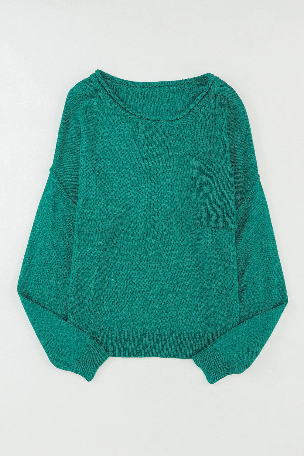 Green Solid Color Off Shoulder Rib Knit Sweater with Pocket - Chic Meadow Boutique 