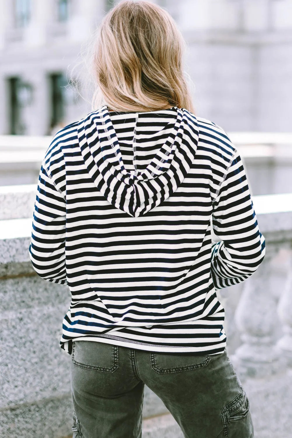 Tops/Sweatshirts & Hoodies Stripe Kangaroo Pocket Drawstring Hoodie