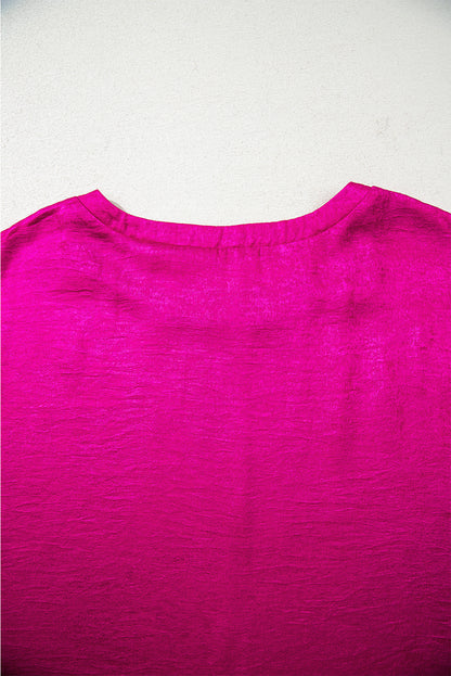 Festival Fuchsia Shine Shimmer Cuffed Short Sleeve Casual Top