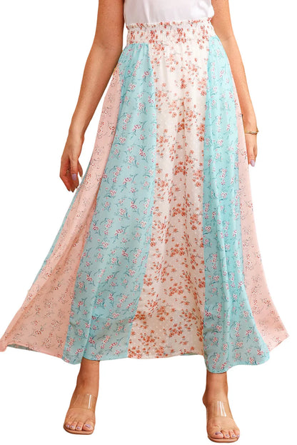 White Multi Floral Print Maxi Skirt - Chic Meadow Boutique 