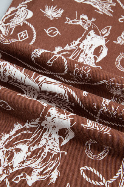 Brown Western Print Casual Shift Jeans