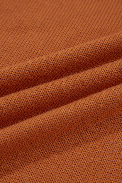 Gold Flame Solid Color Ribbed Trim Drop Shoulder Sweater