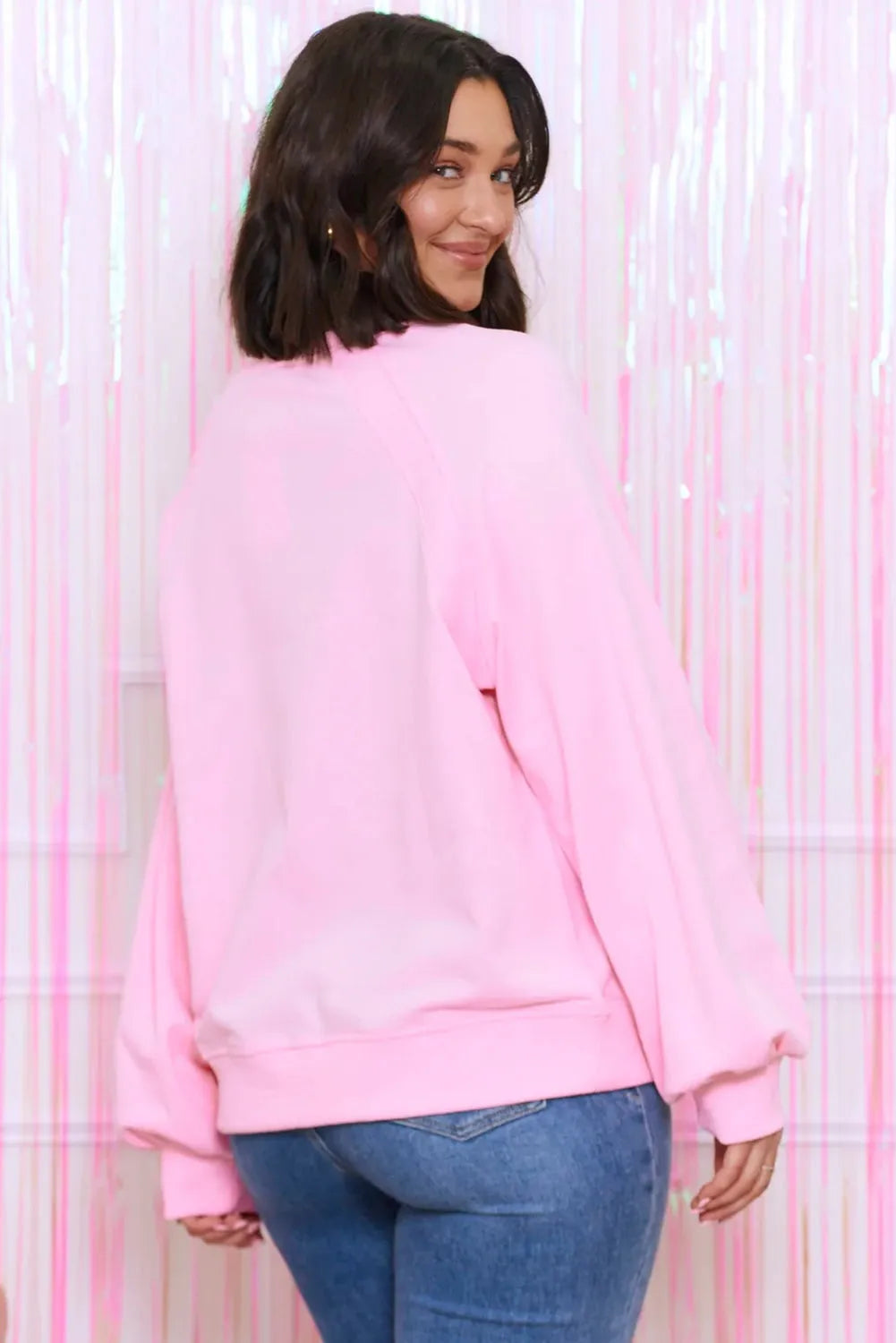 Pink Hugs and Kisses Pop Up Embroidered Raglan Sleeve Sweatshirt - Chic Meadow Boutique 