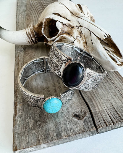 Western Semi Stone Aztec Texture Double Stretch Bracelet