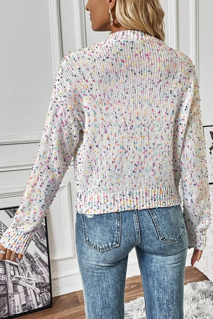 White Multicolor Confetti Sweater Cardigan - Chic Meadow Boutique 