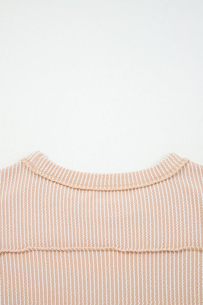 Parchment Twist Ribbed Exposed Seam Detail Long Sleeve Loose Top