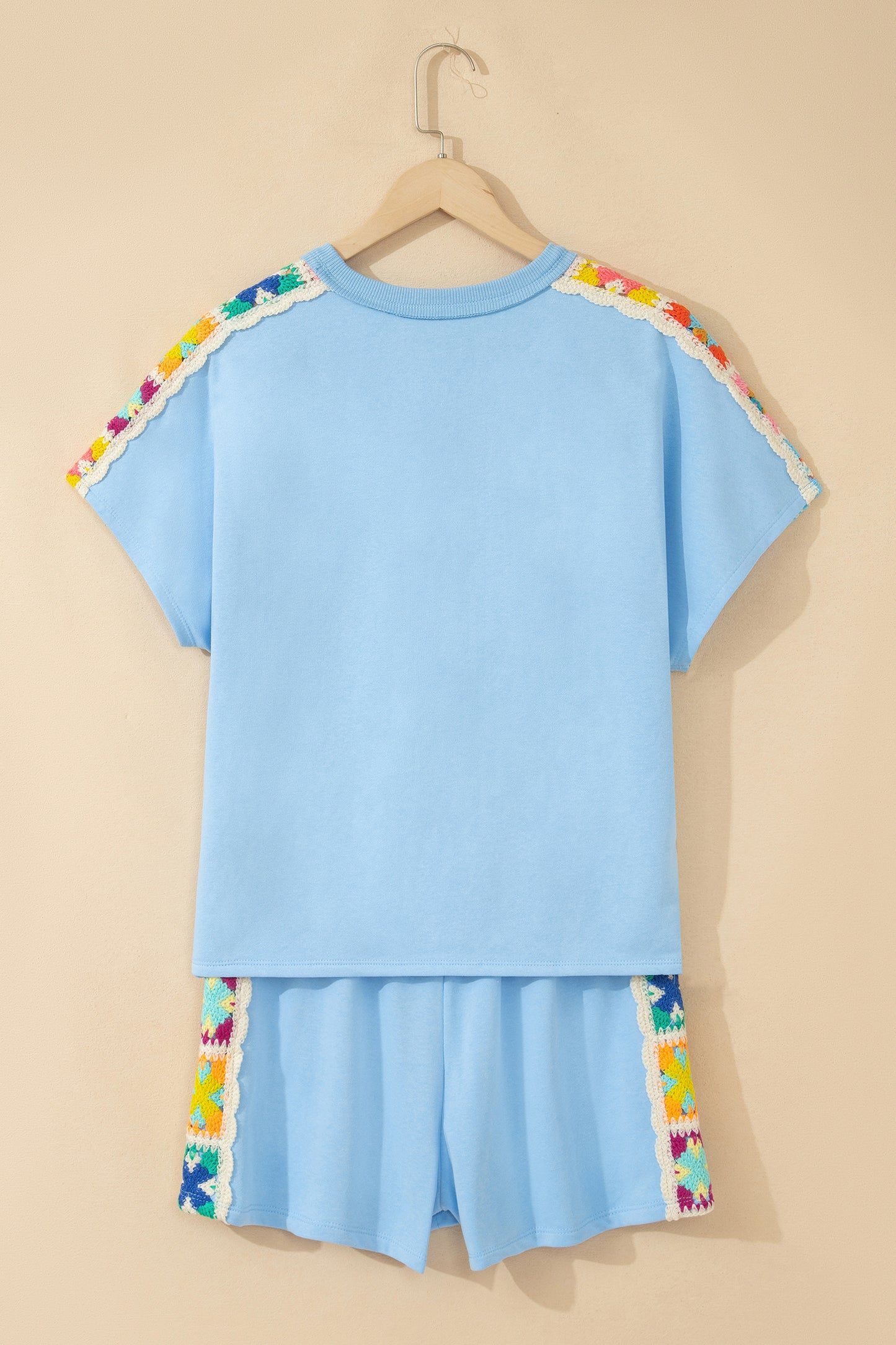 Mist Blue Granny Square Crochet Detail Short 2pcs Set