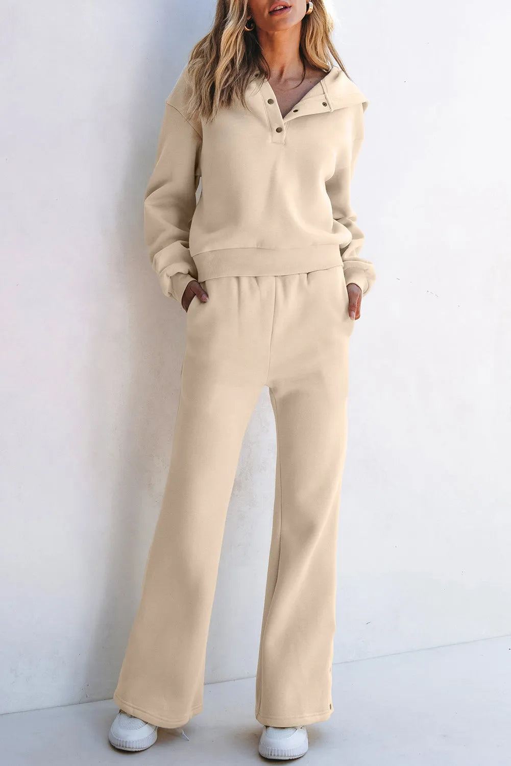 Parchment Solid Color Hoodie and High Waist Pants Two Piece Activewear - Chic Meadow Boutique 