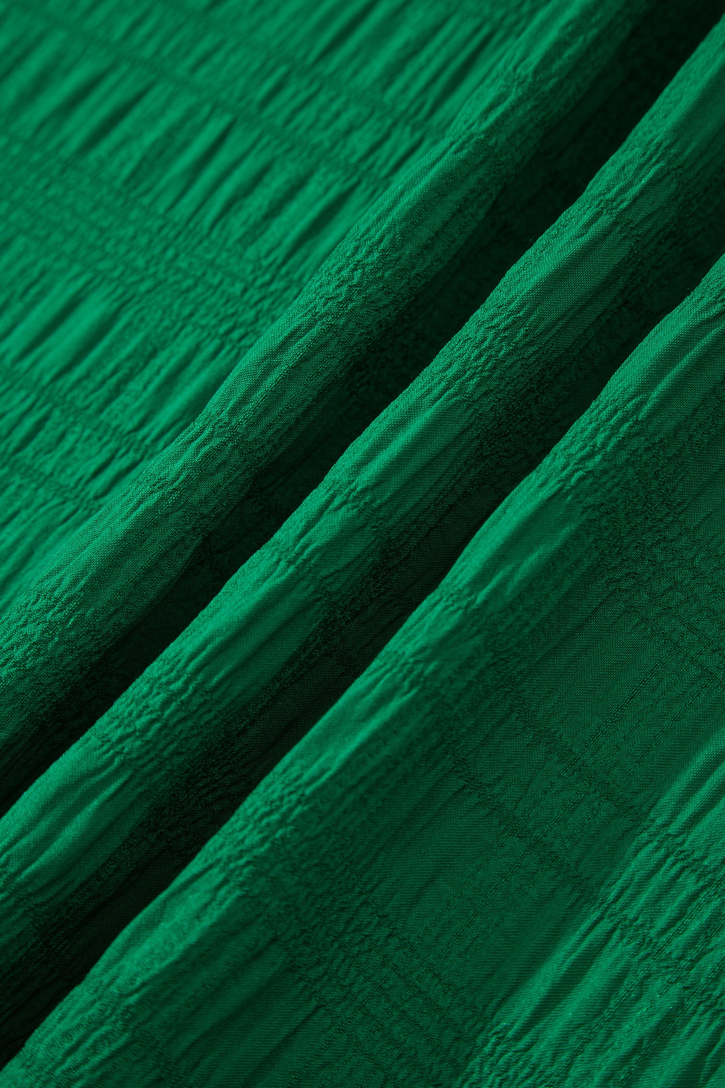 Dark Green Textured Square Neck Top and Shirred High Waist Shorts Set