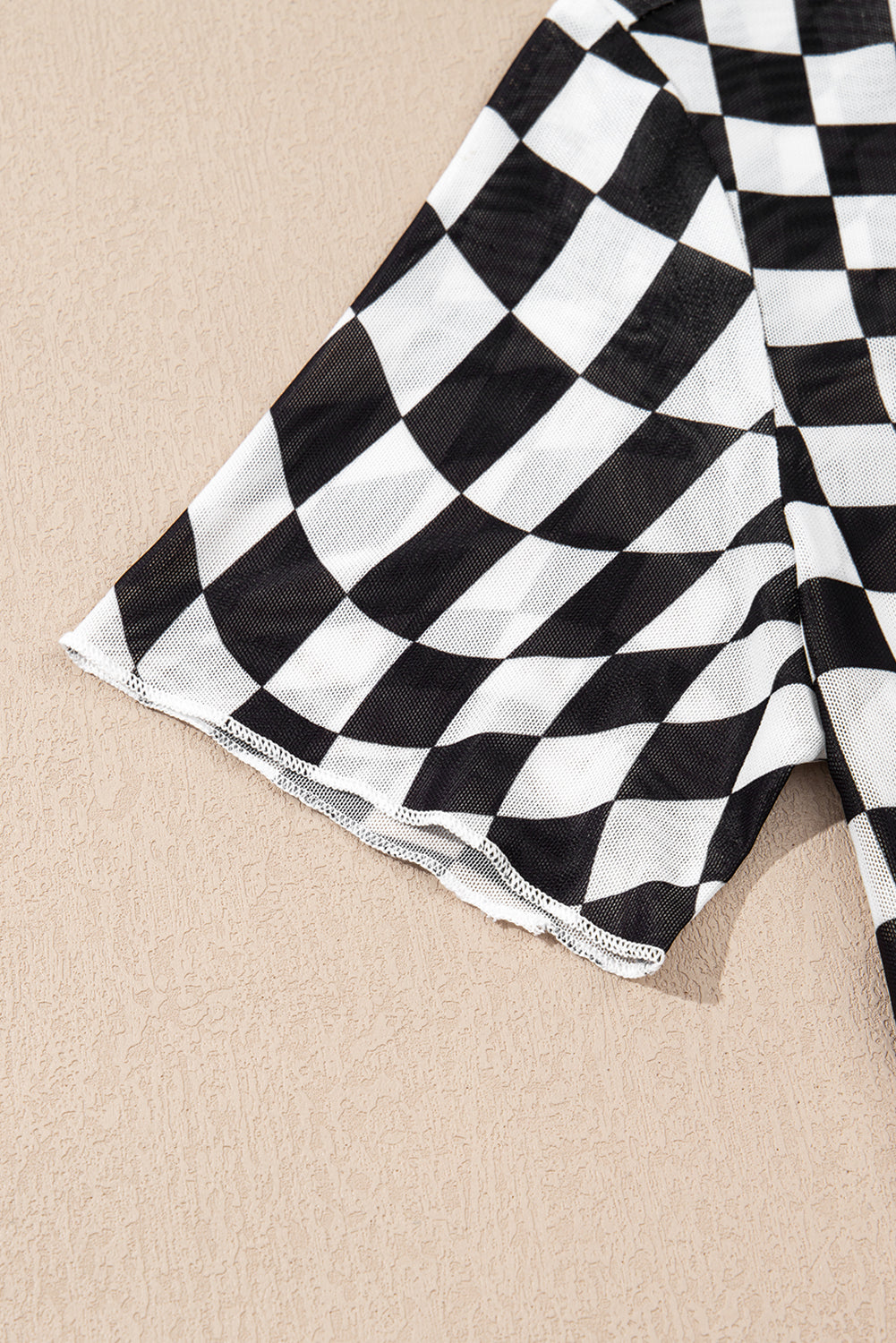 Black Checker Mesh Crew Neck T Shirt