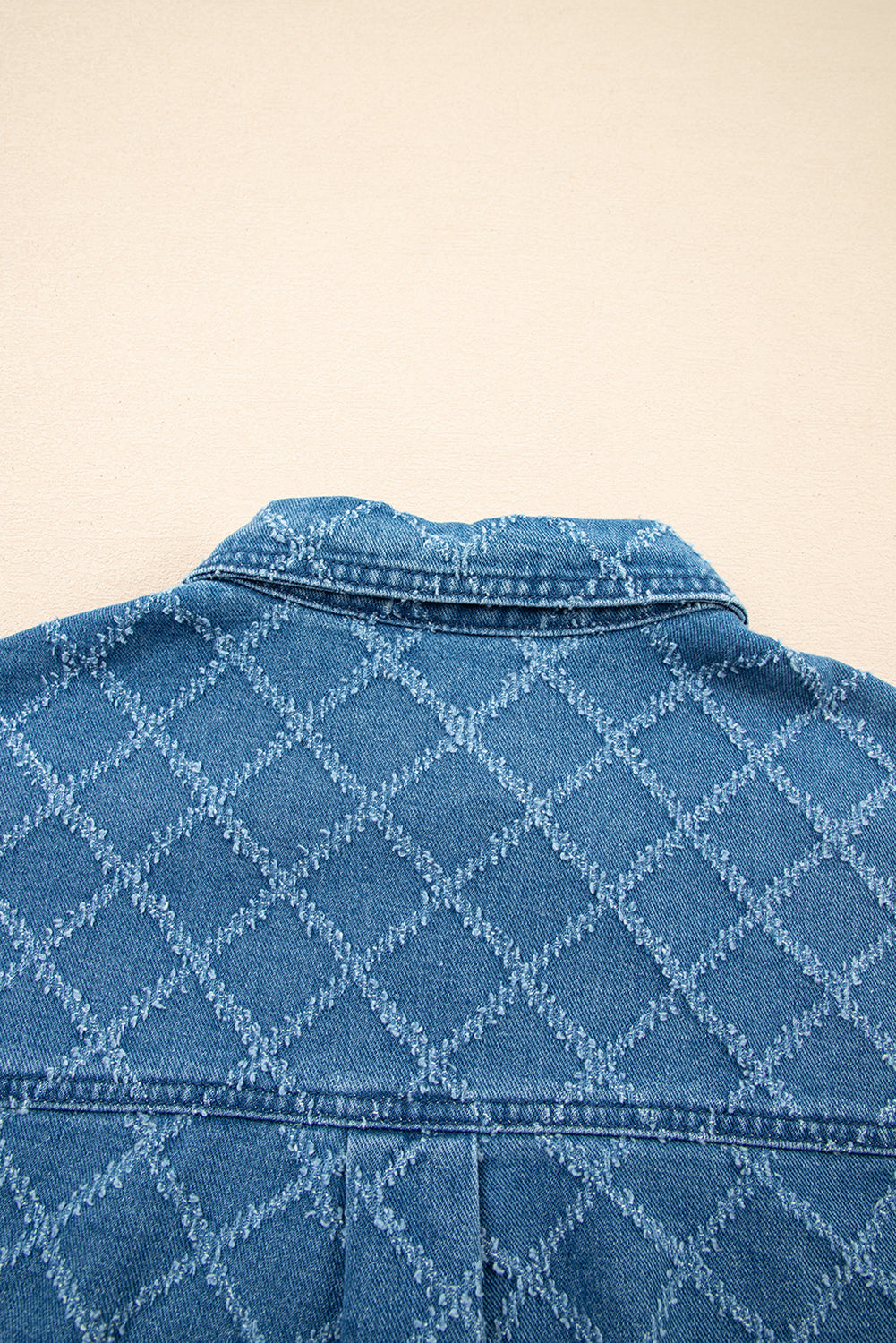 Dusk Blue Checkered Textured Short Sleeve Patched Pocket Denim Shirt