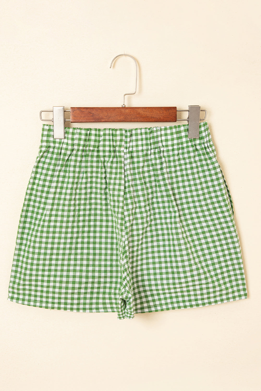 Fern Green Red Plaid Gingham Printed High Waist Shorts