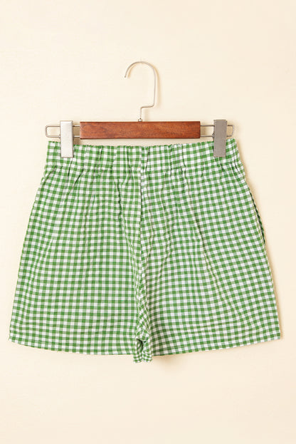 Fern Green Red Plaid Gingham Printed High Waist Shorts