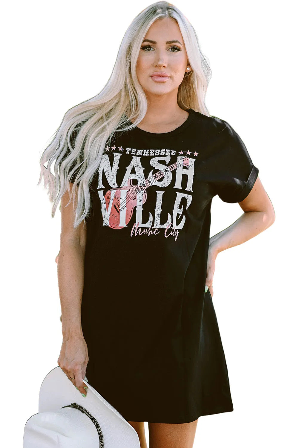 Black Nashville Music Festival Trending T-Shirt Dress - Chic Meadow Boutique 