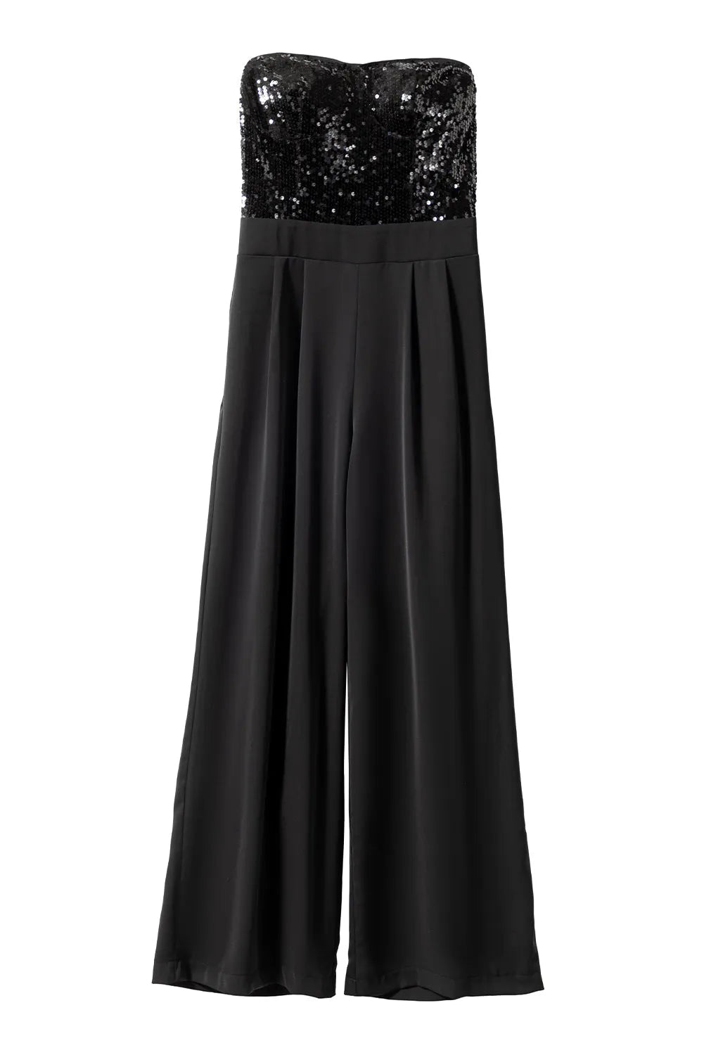 Black Sequin Tube Top Wide Leg Jumpsuit - Chic Meadow Boutique 