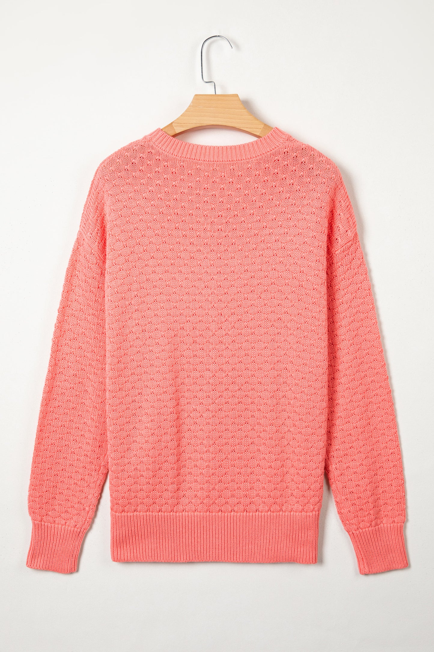 Coral Paradise Drop Shoulder Ribbed Knit Ribbed Long Sleeve Sweater