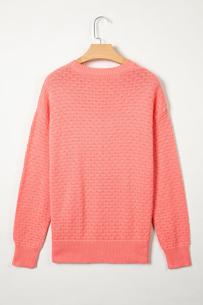 Coral Paradise Drop Shoulder Ribbed Knit Ribbed Long Sleeve Sweater