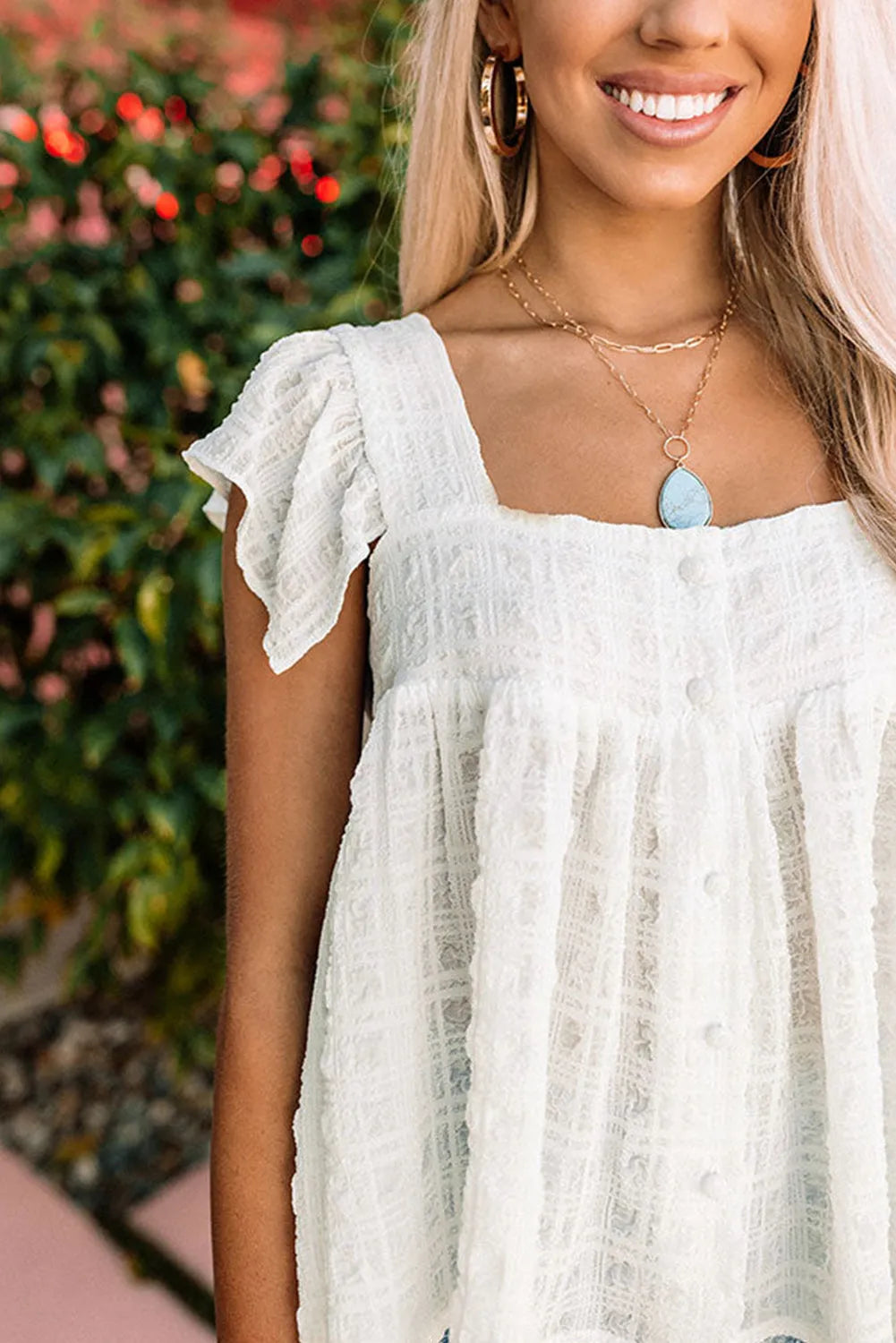 White Square Neck Textured Flowy Tank Top - Chic Meadow Boutique 