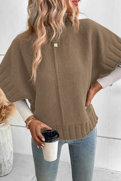 Desert Palm Mock Neck Batwing Short Sleeve Knit Sweater - Chic Meadow Boutique 