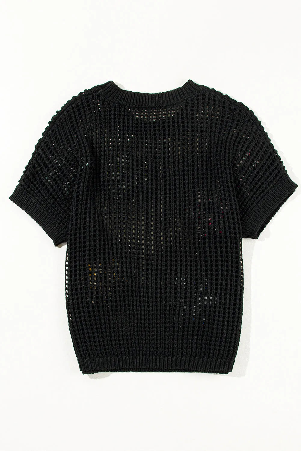 Black Crochet Flower Hollow-out Sweater T Shirt - Chic Meadow Boutique 