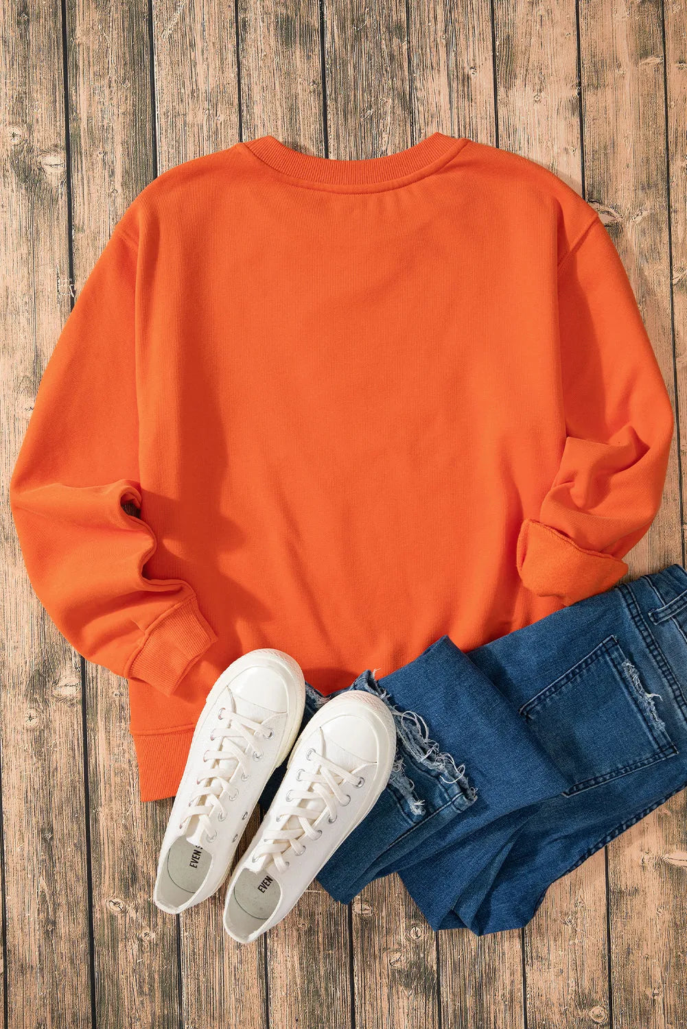 Russet Orange Solid Fleece Lined Drop Shoulder Terry Sweatshirt - Chic Meadow Boutique 